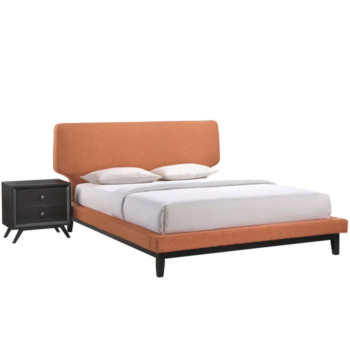 Bethany Two PCS Queen Size Bedroom Set, Orange, Fabric, Wood