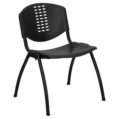 Big and Tall 880 lb. Capacity Black Polypropylene Stack Chair with Black Frame Finish – RUT-NF01A-BK-GG