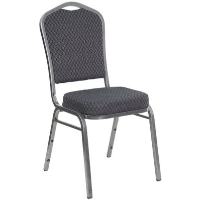 Big and Tall Crown Back Banquet Stack Chair with Silver Vein Frame and Black Patterned Fabric – HF-C01-SV-E26-BK-GG