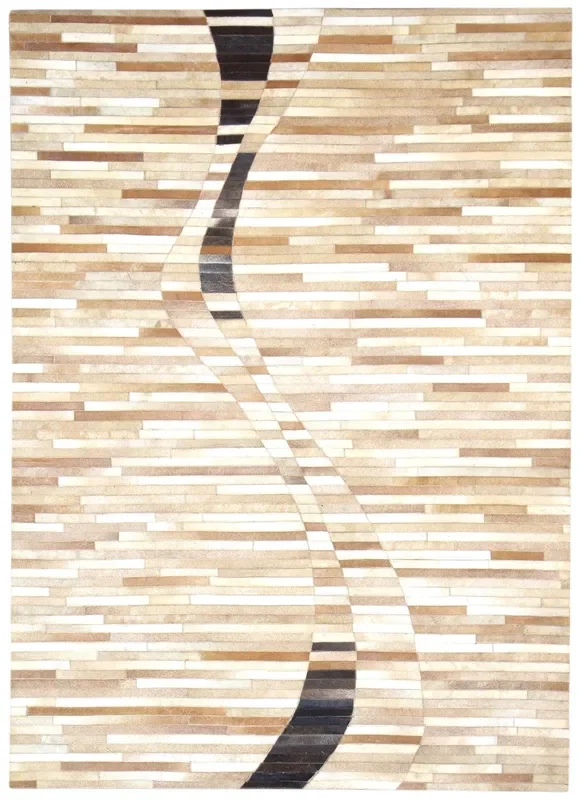 Binni Beige Leather / Cotton Rug 5X7 Modern Hand Woven Scandinavian Striped