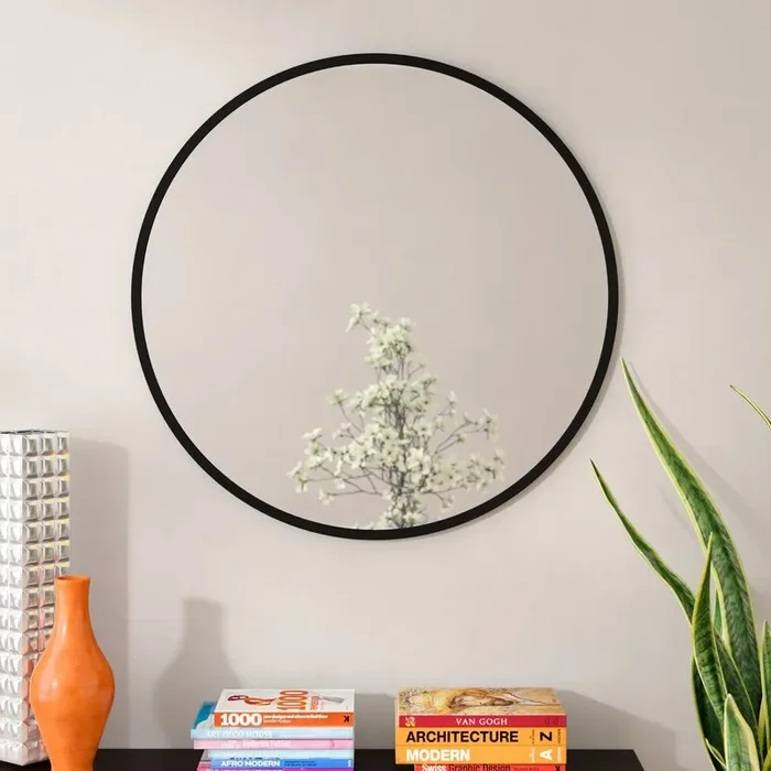 Black 24″ Hub Modern and Contemporary Accent Mirror #SA162