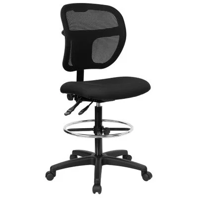 Black Fabric and Mesh Drafting Stool – WL-A7671SYG-BK-D-GG