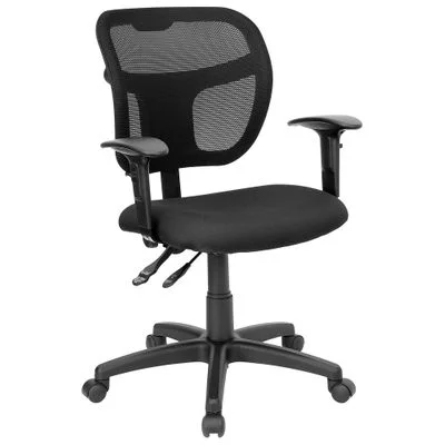 Black Fabric and Mesh Task Chair with Arms – WL-A7671SYG-BK-A-GG