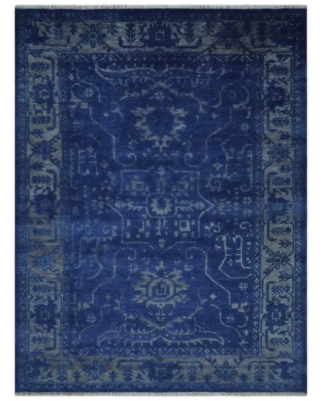 Blue and Gray Hand knotted Oriental Oushak Multi Size wool Area Rug