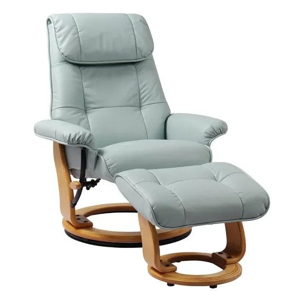 (BLUE) Beaucet Leather Manual Recliner with Ottoman #LX636