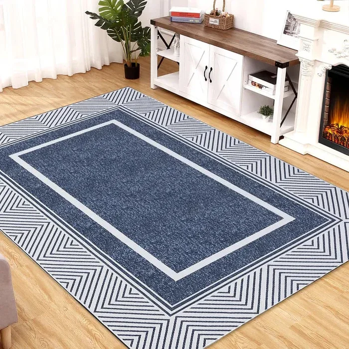 Bordered Washable Area Rugs 5×7 Blue