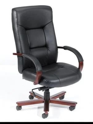 Boss High Back Italian Leather Office Chair with Wood Accents – B8901