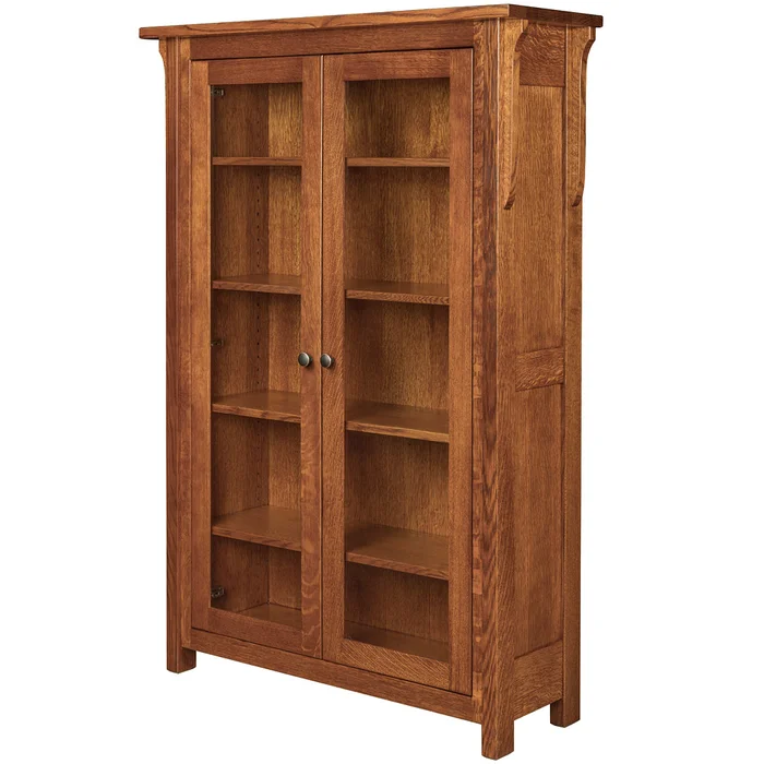 Boston Mission-Style 60″ High Bookcase with Glass Doors