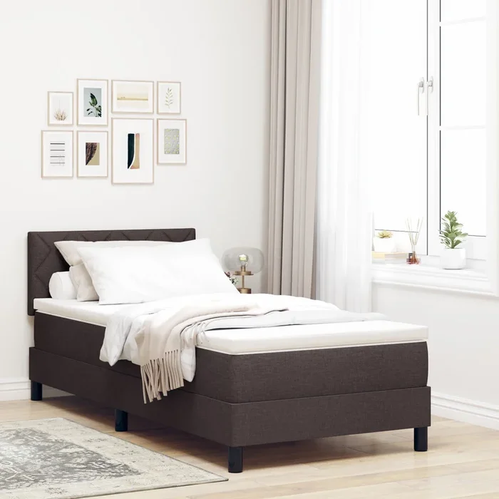 Box Spring Bed With Mattress & Led Dark Brown 90X190 Cm Fabric
