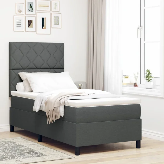 Box Spring Bed With Mattress & Led Dark Grey 100X200 Cm Fabric
