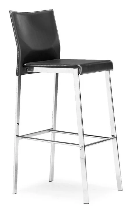 Boxter Bar Stool Chair, Black Leather Chrome Steel