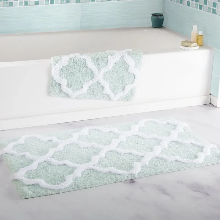 Brandt Rectangular 100% Cotton Non-Slip Geometric Bath Rug Set K7843