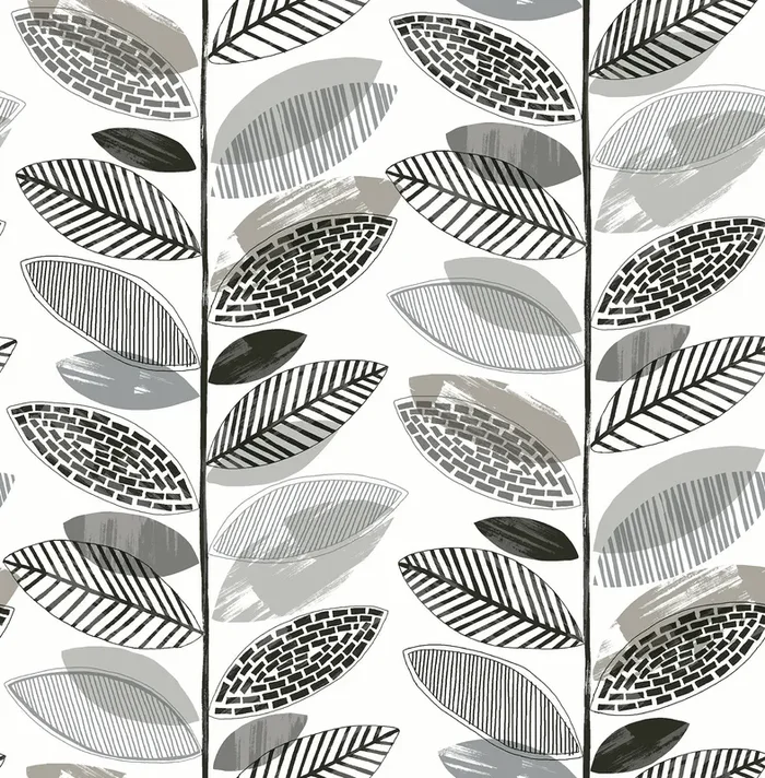 Brewster 2904-25683 Nyssa Grey Leaves Wallpaper