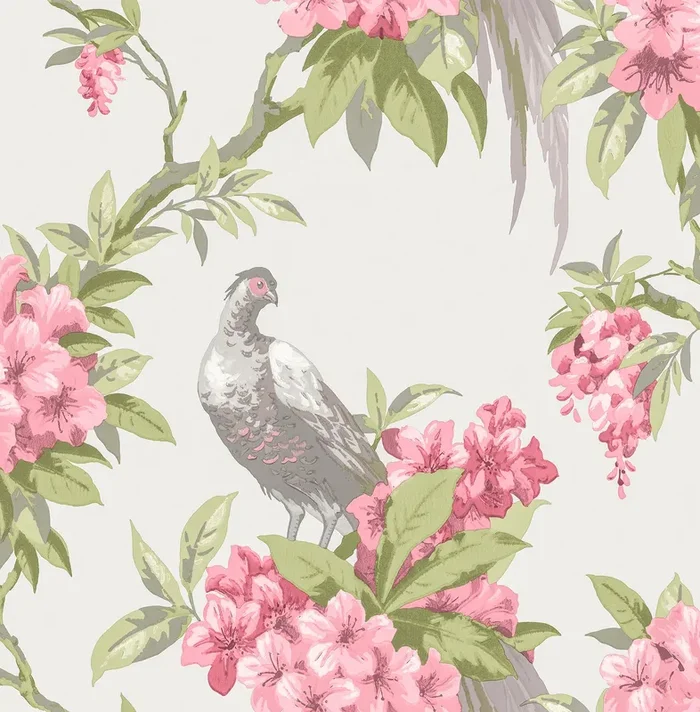 Brewster M1664 Golden Pheasant Rose Floral Wallpaper