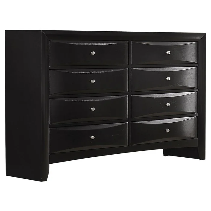 Briana 8-Drawer Dresser – Black Finish with Brushed Chrome Knobs, Spacious Tropical Hardwood Storage, Durable Asian Veneer Bedroom Furniture