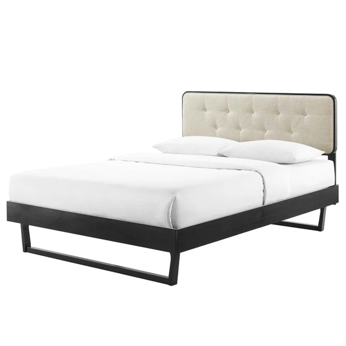 Bridgette King Wood Platform Bed With Angular Frame, Wood, Black Beige, 22473