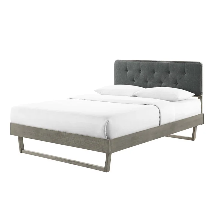 Bridgette Twin Wood Platform Bed With Angular Frame, Wood, Grey Gray, 22482