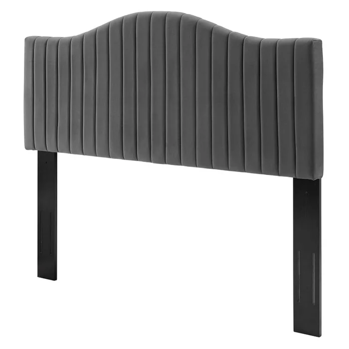 Brielle Channel Tufted Performance Velvet Twin Headboard, Velvet, Dark Grey Gray, 22367