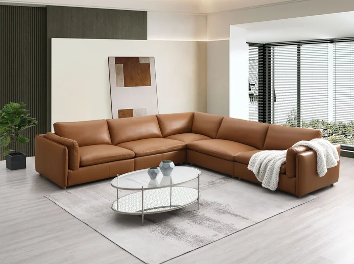 Brighton – Top Grain Leather Modular Sectional – Brown