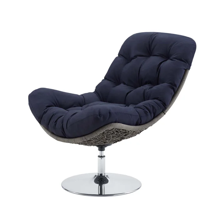 Brighton Wicker Rattan Outdoor Patio Swivel Lounge Chair, Rattan Wicker Fabric Metal, Navy Blue, 18010
