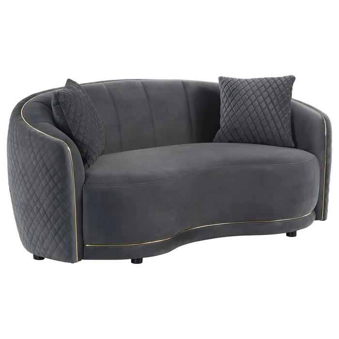 Brookside – Velvet Upholstered Curved Loveseat – Dark Gray