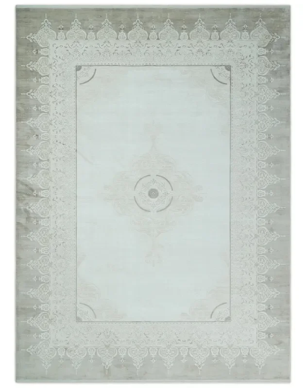 Brown, Beige and Ivory Antique Finish, Vintage look, Art Silk Area Rug, Living Room Rug | TRDMM2