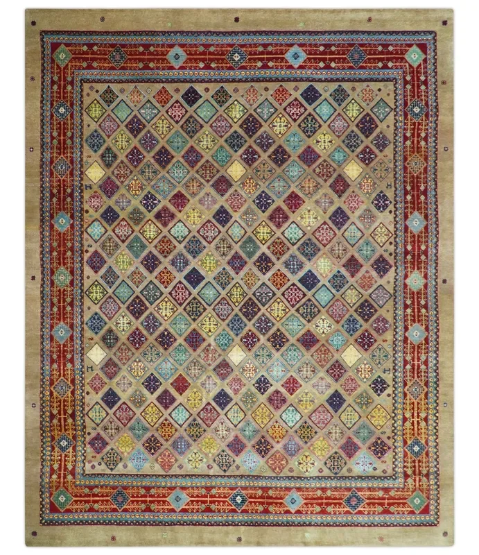 Brown Modern Geometrical Design 8×10 Hand Knotted wool Area Rug