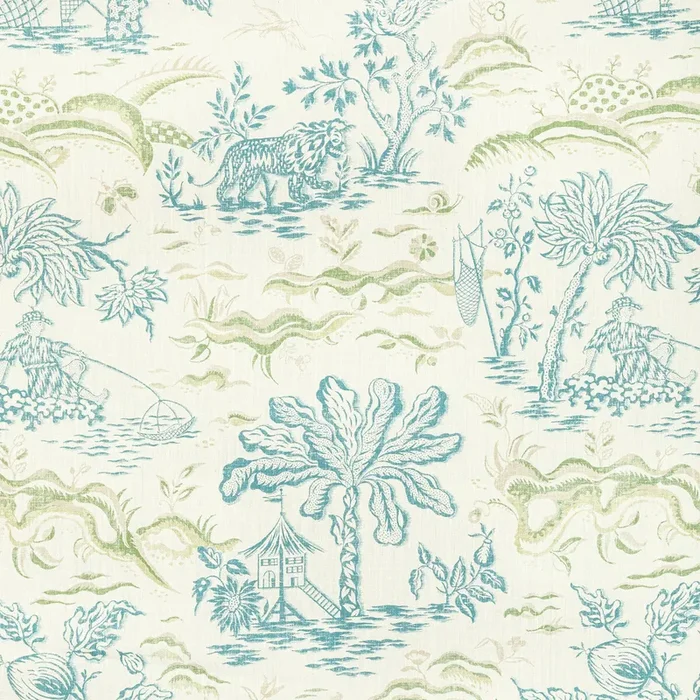 BRUNSCHWIG & FILS 8022101.353.0 VALENSOLE PRINT TEAL/LEAF Fabric