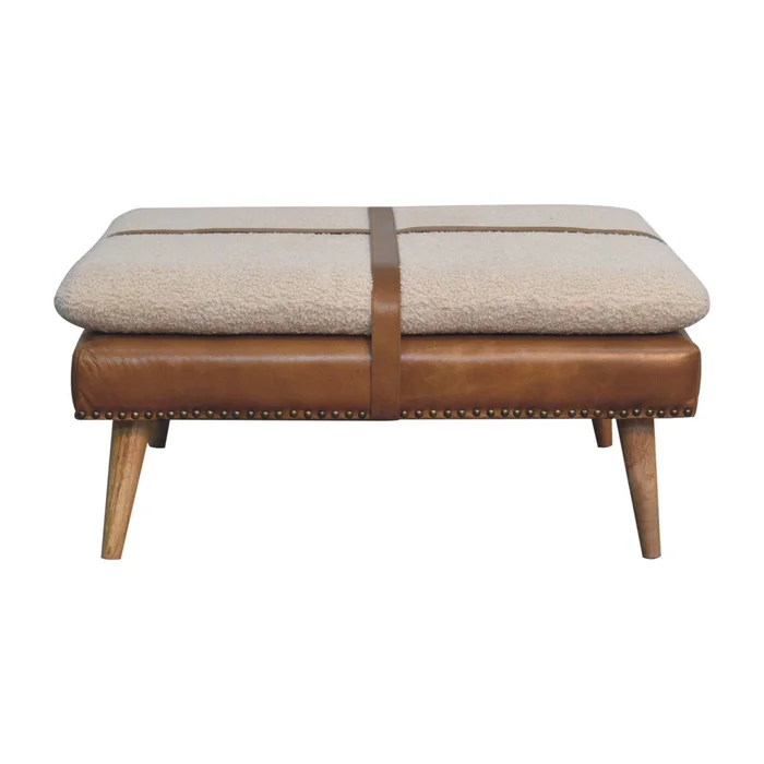 Buffalo – Large Square Hide Leather Footstool – Brown
