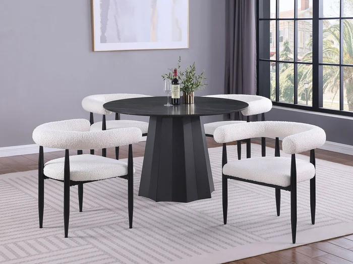 Camden – 5 Piece Round Faux Marble Top Dining Table Set – Black