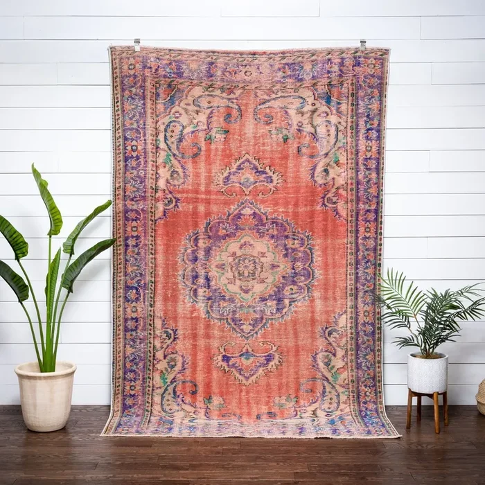 Canan Crimson & Purple Oriental Medallion One-of-a-Kind Handmade Wool Area Rug 5’11” x 9’4″