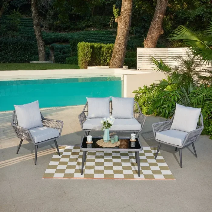 Canberra Rattan Garden Furniture Lounge Set with Glass Table