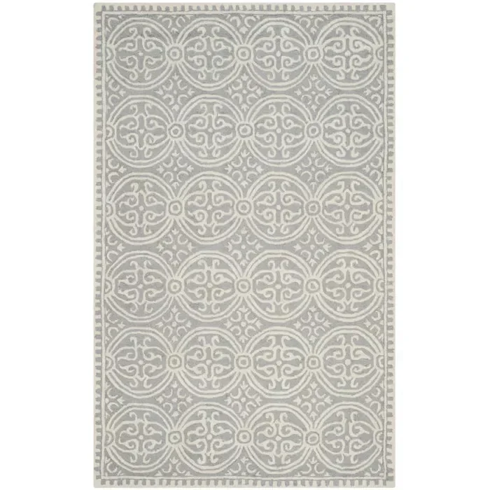Cannen Geometric Handmade Tufted Wool Area Rug in Silver / Ivory, Rectangle 2′ x 3′