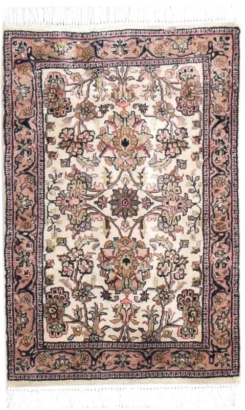Carlynne 2′ X 3′ Rug Wool Cream Persian Hand Knotted Kashan Oriental
