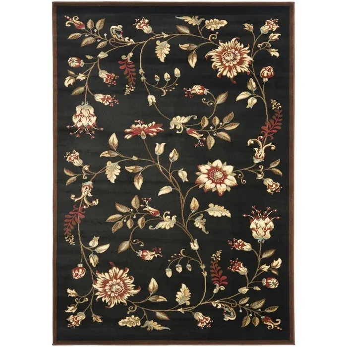 Carolane Floral Area Rug in Black, Rectangle 8′ x 11′