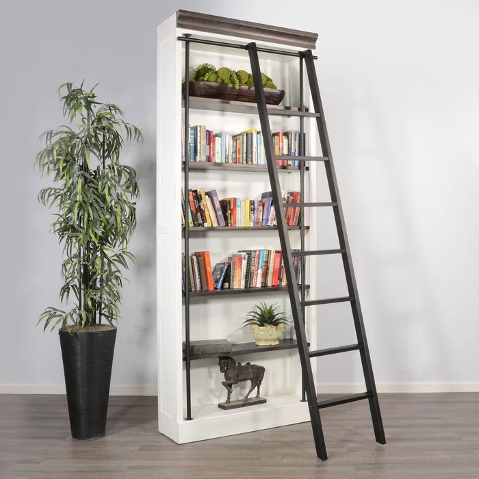 Carriage House – Bookcase With Metal Post – White / Dark Brown