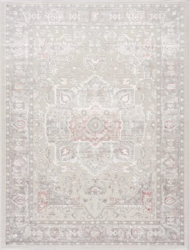 Carved Texture Beige, Gray and Rust Traditional Heriz Medallion Design Area Rug