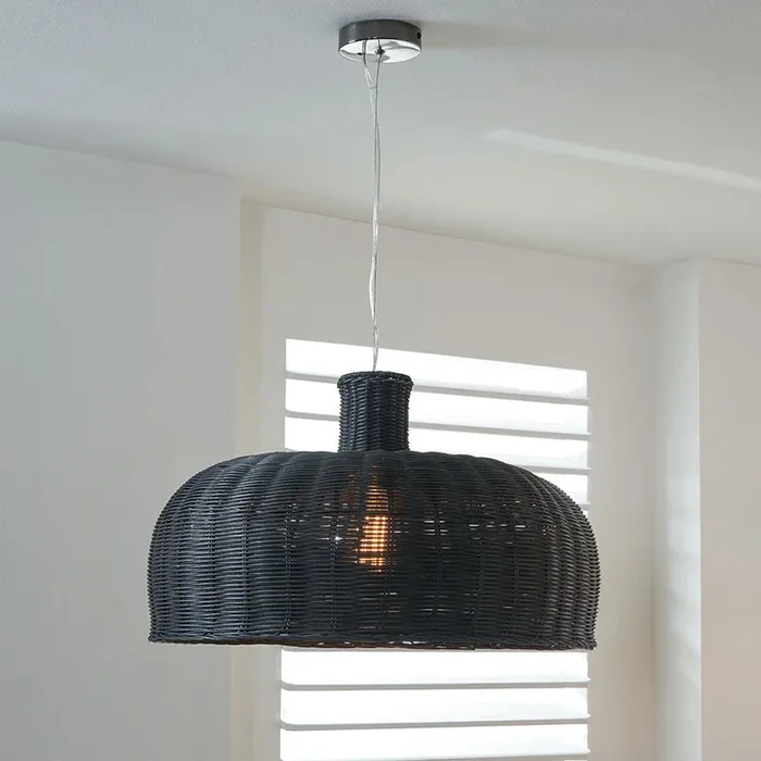 Casewell Black Rattan Dome Pendant Ceiling Light