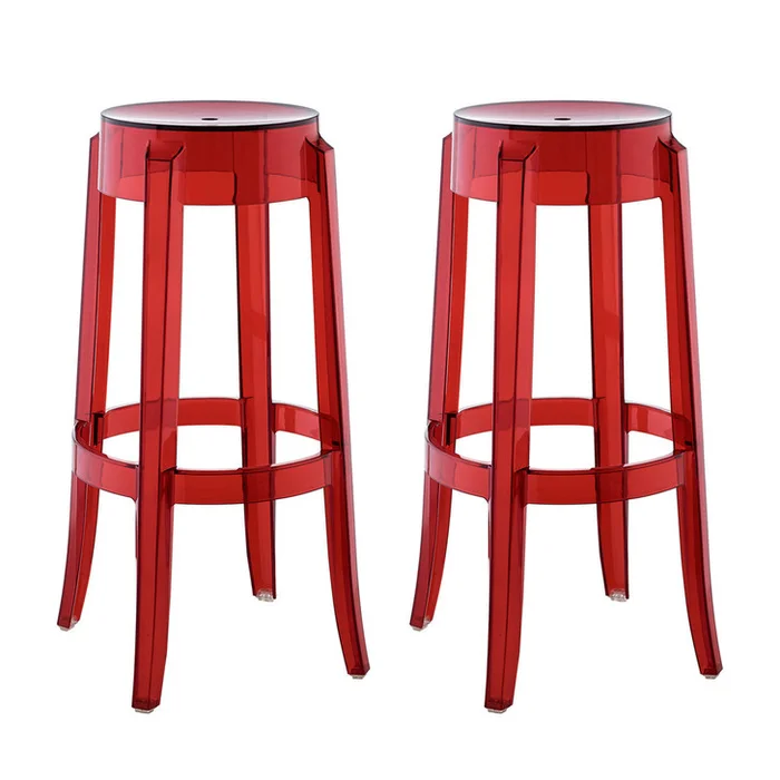 Casper Bar Stool Set of 2, Red Plastic