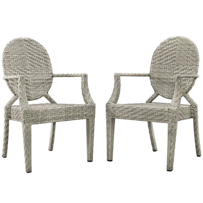 Casper Outdoor Patio Dining Armchair Set of 2, Rattan, Wicker, Light Grey Gray, 18989