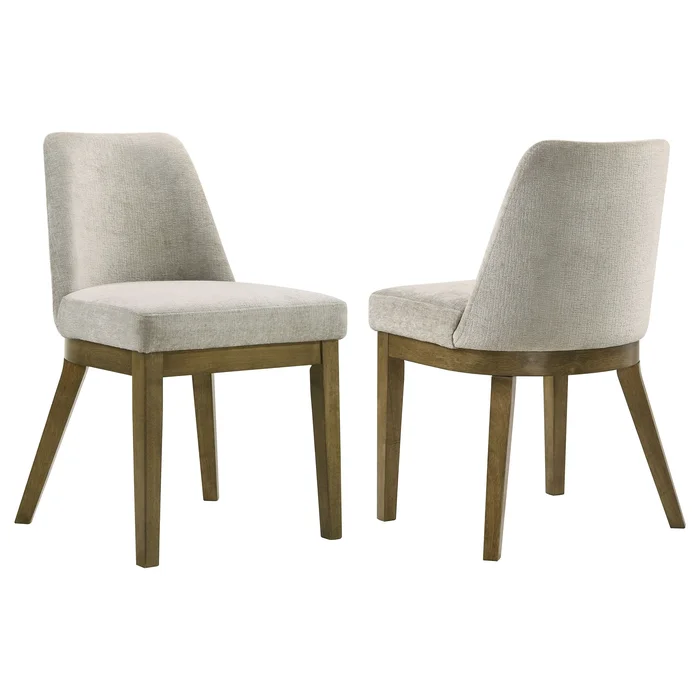 Castlewood Upholstered Dining Side Chair Set of 2 – Brown Oak Wood Base, Light Tan Fabric Cushions, Modern Comfortable Dining Seating