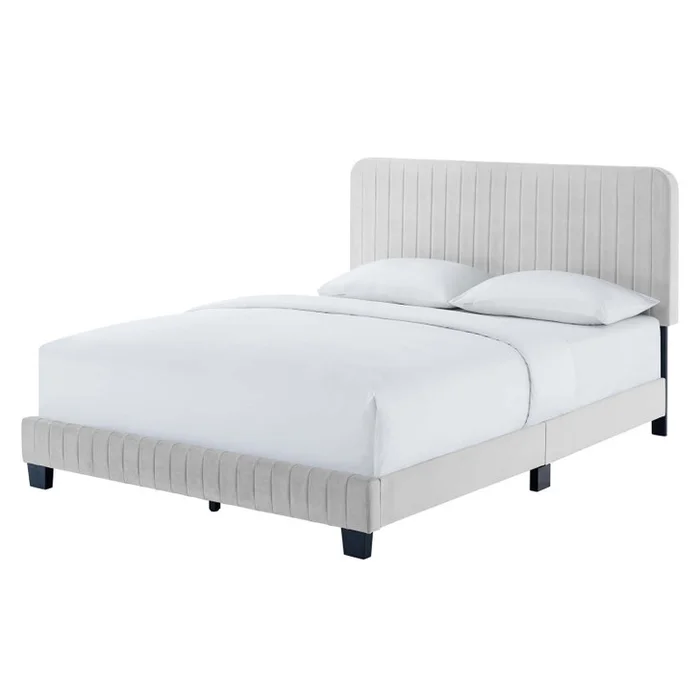 Celine Channel Tufted Performance Velvet Full Platform Bed, Velvet, Light Grey Gray, 22056