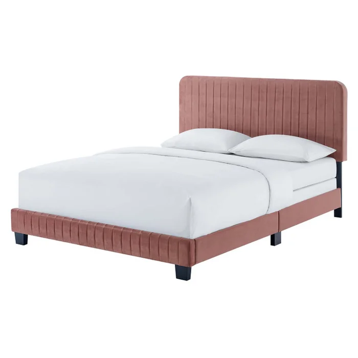 Celine Channel Tufted Performance Velvet Twin Bed, Velvet, Pink, 22026
