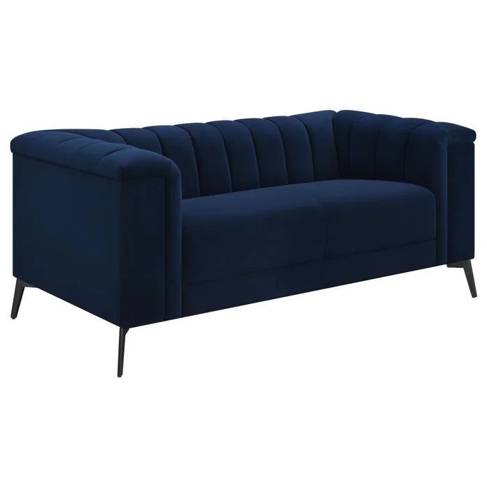 Chalet – Upholstered Tuxedo Arm Tufted Loveseat – Blue