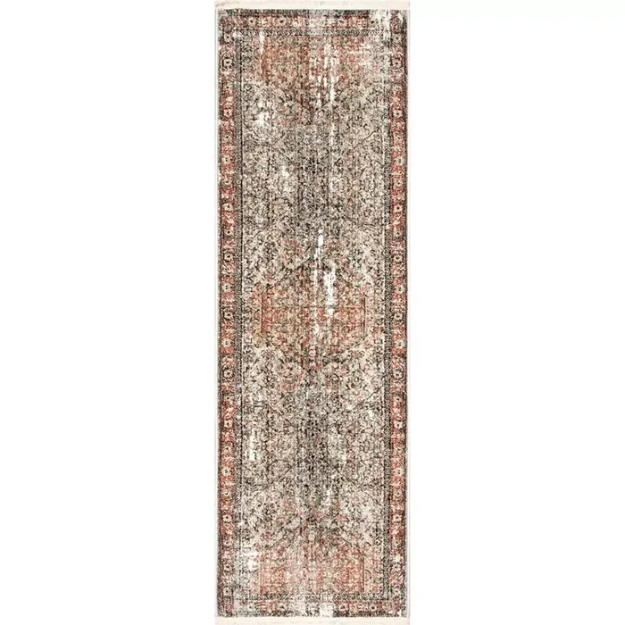 Charvi Distressed Medallion Fringe Indoor Area Rug