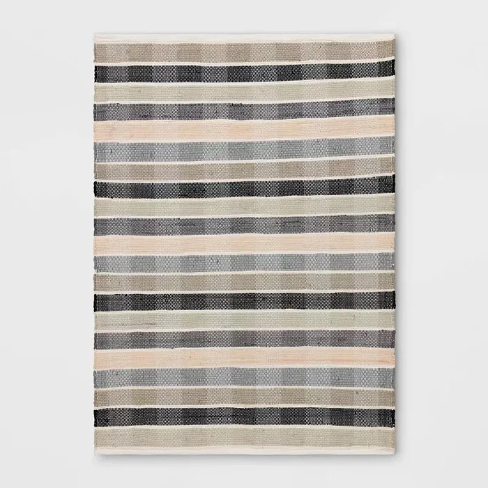 Check Striped Chindi Handwoven Area Rug – 4’x5’6″