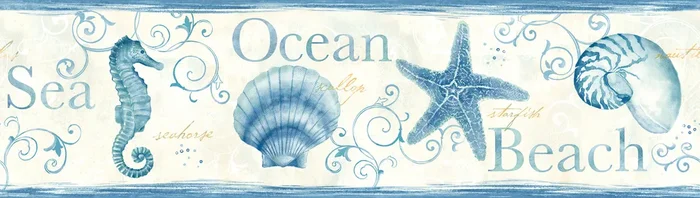 Chesapeake 3113-53561B Island Bay Blue Seashells Border