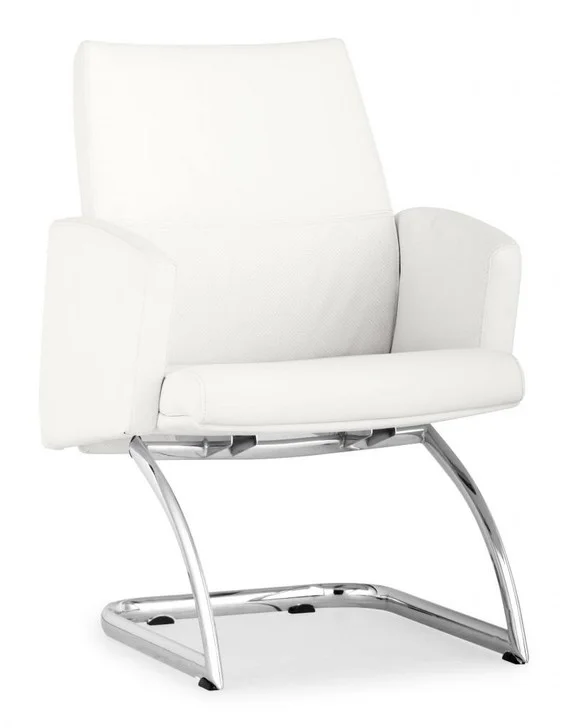 Chieftain Office Chair, White Leatherette Chrome Steel