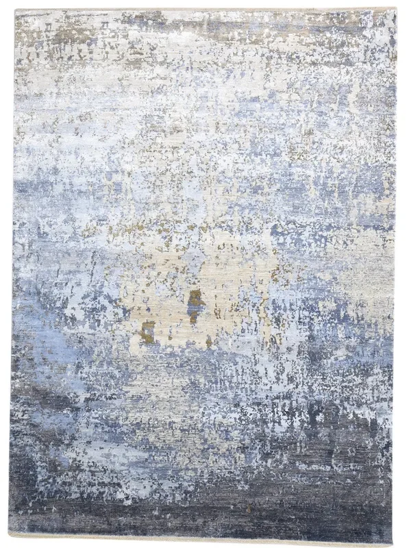 Chiquia 7′ X 10′ Rug Silk Blue Modern Hand Knotted Indian Abstract