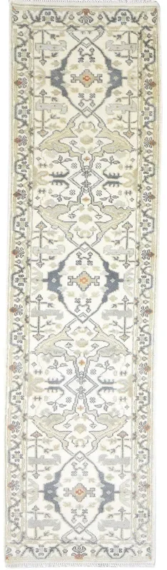 Christi Wool Cream Rug 3′ X 10′ Persian Hand Knotted Oushak Oriental Runner